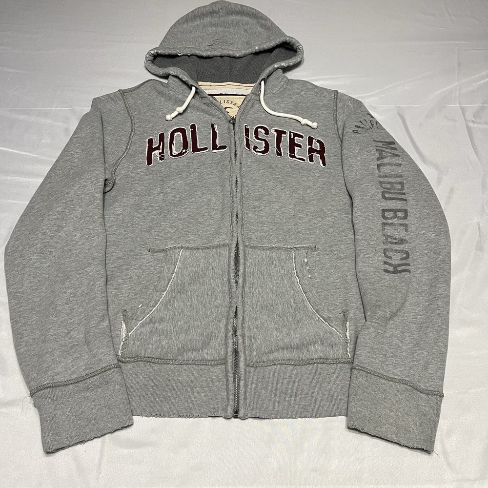 Y2K Hollister Full Zip Hoodie Mens XL Thermal Lined Hood Gray California Surf